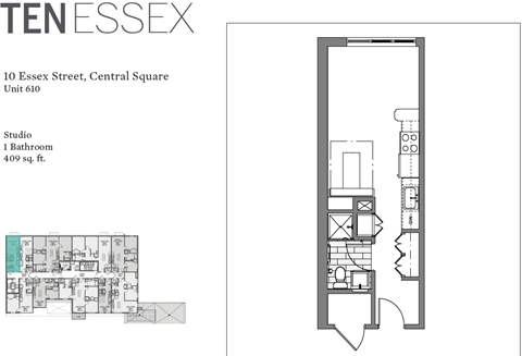 Floor plan for studio, 1 bath, 370 sqft